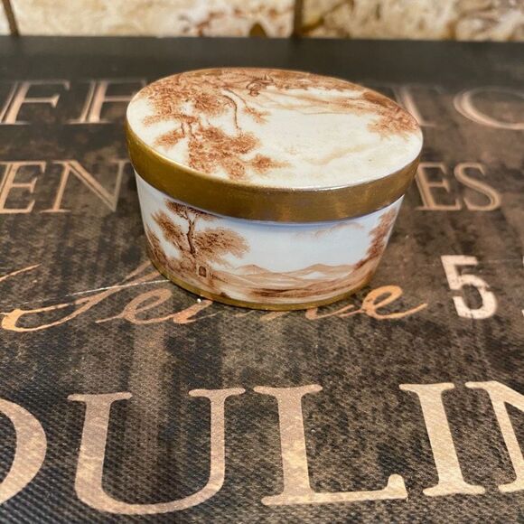 Vintage Portuguese Hand-Painted Sepia Porcelain Trinket - Picture 1 of 9